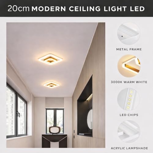 Image of hykolity Square LED Ceiling Light | 3-Colour Mode (Warm /Neutral /Cool White) | Ultra-Slim Surface Panel | CRI ≥97 Eye-Comfort | Modern Light for Bedroom & Corridor (Black, 12 Inch) (Square, 8 Inch)