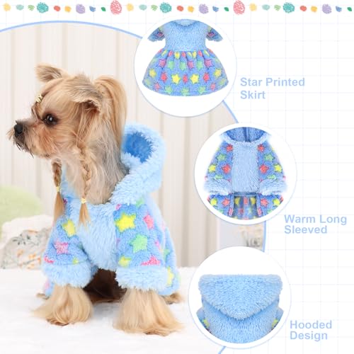 Vestido de moletom para cães, vestidos quentes de inverno para cães (estrela azul, PP)