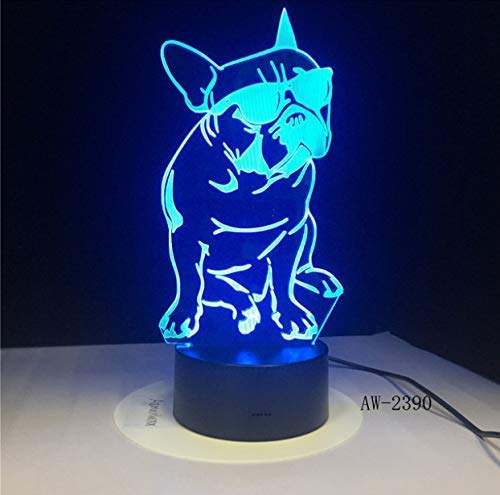 Preisvergleich Produktbild Nachtlicht 3D Französische Bulldogge Led Nachtlicht Haustier Hund mit Sonnenbrille Dekorative Beleuchtung Wohnkultur Farbwechsel Tischlampe