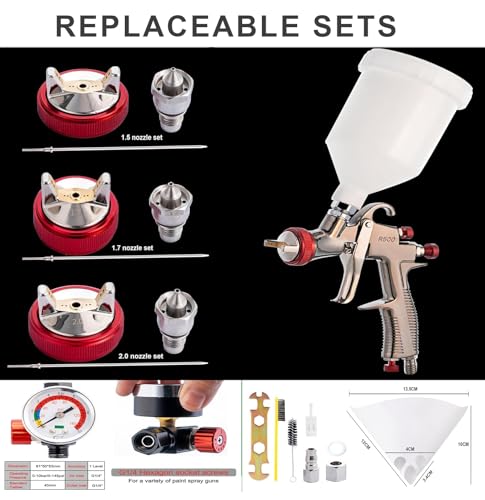 Daxinyang 9744437-268-225 R500 Spray Gun Lvlp With 1.3/1.5/1.7/2.0Mm Nozzles, Air Flow Control Valve&Paint Filters,Paint Guns Automotive Spray Gun thumb #5