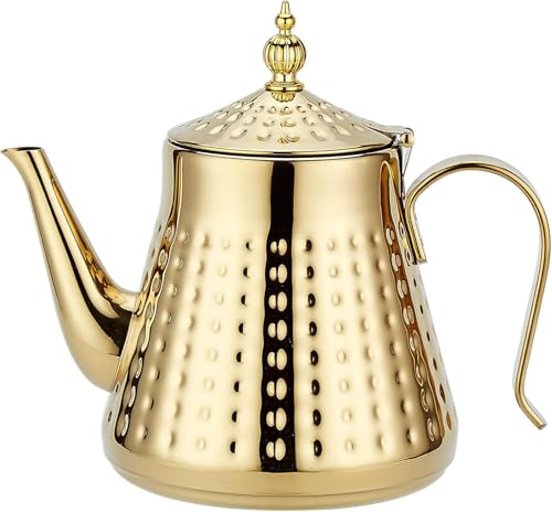 SANQIAHOME Théière en acier inoxydable 1200ml avec infuseur amovible,Théière vintage,Doré