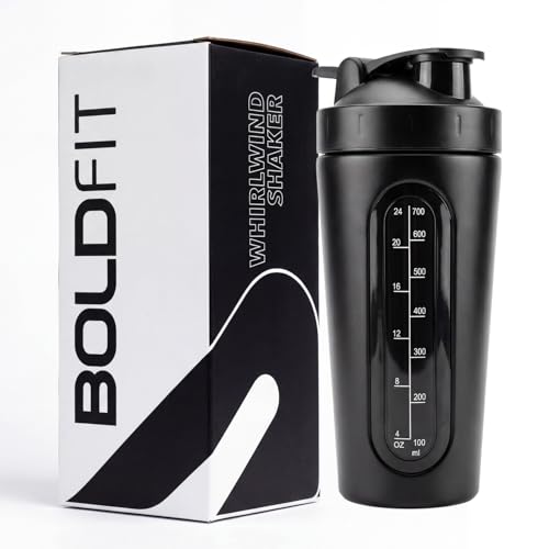 Image of Boldfit Stainless Steel Protein Shaker Bottle 750ml with Glass Window, Leakproof Metal Shaker for Gym with Blender Ball, BPA-Free, Odor-Resistant, Heavy-Duty Mixer for Pre & Post Workout Supplements