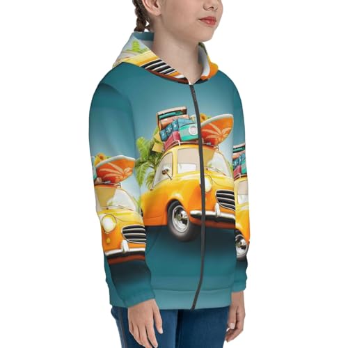 Summer Funny Retro Car With Surfboard Kids Pullover Hoodies Boys Zip Up Sweatshirts Girls Athletic Clothes with Pocket4