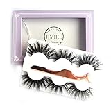 JIMIRE 3D Mink Strip Lashes Full Volume Eyelashes Ultra Fluffy 20mm Mink False Lashes with Eyelash Tweezers 3 Styles
