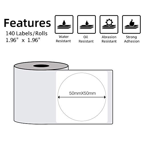 Image of Phomemo Round Thermal Labels,1.96 inch, Use for M110 /M100 /M220 /M108, 140 PCS | 2 Inch Circle Labels 50x50mm 1 Roll Thermal Stickers for Kids & School, Barcode, Logo, Business, Home, Organization, White