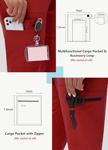 Image of MIVEI High Waisted Jogger Style Scrub Pants for Women - 8 Pockets Medical Bottoms Tapered Yoga Waistband Ribbed Ankle Cuffs