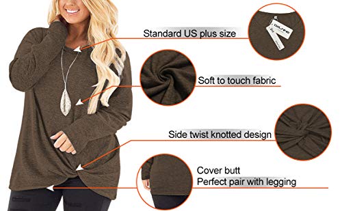 Image of DOLNINE Womens Plus Size Knotted Tops Long Sleeve Tee Shirts Loose Casual Blouse