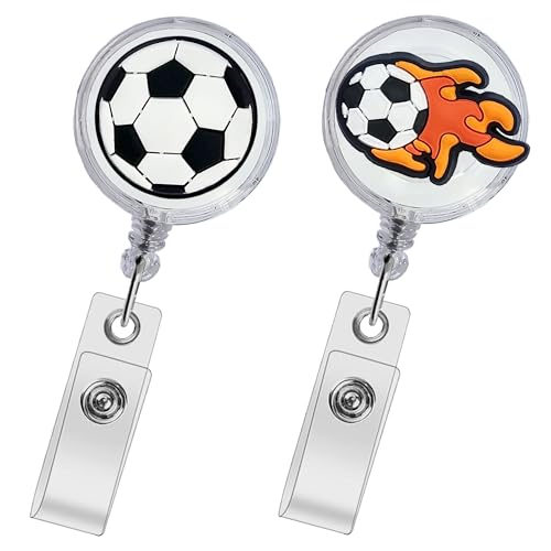 Soccer Badge Reel - Cute Retractable ID Holder for Nurses, Medical Staff, Teachers & Students - 2 Pcs