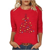 Christmas Shirts for Women Long Sleeve Casual Xmas Tree Graphic Cute Funny Sweater Party Holiday Tees Fall Pullover Tops White XL