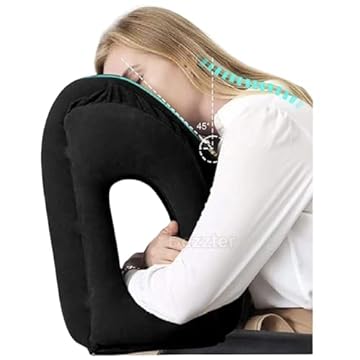 Almofada Apoio Inflável Avião Ônibus Carro Viagem Travesseiro Dormir (Preto)