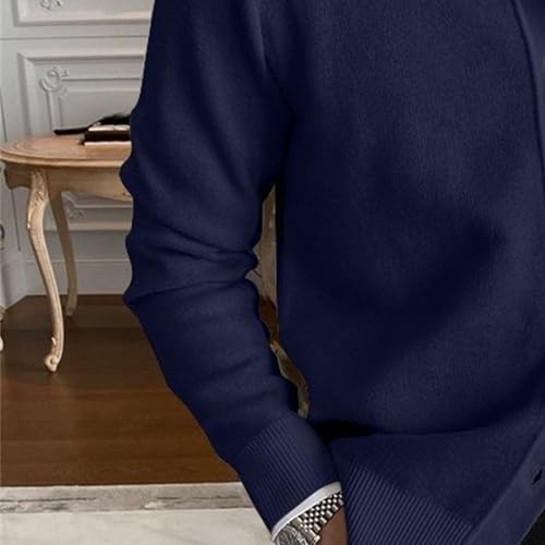 Cable Knitted Cardigan Sweater for Men Lightweight Open Front V Neck Sweaters Button Long Sleeve Solid Knitwear (3X-Large,Dark Blue)2