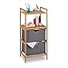 Relaxdays Mobile Bagno con Portabiancheria, Scaffale a Colonna in bambù, 2 Ripiani & 2 Cesti Estraibile, Naturale/Grigio, Tessuto, Pannelli MDF, 96 x 44 x 34 cm