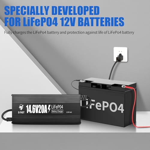 Image of 12V 20A Lithium Battery Charger, 14.6V LiFePO4 Battery Charger with Premium Aluminum Housing - 0V Activation for Golf Cart, RV, Marine, Boat, Trolling Motor - Includes Anderson Connector