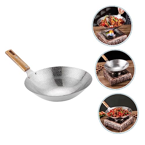 Wok de acero inoxidable con mango de madera portátil miniatura 7