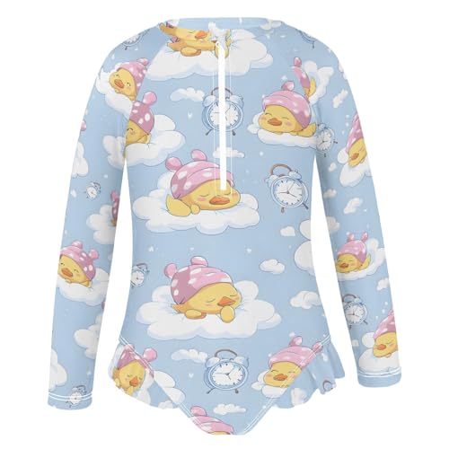 ALAZA Toddler Swimsuit Girl Bathing Suit Swimwear Rash Guard Duck Sleeping Long Sleeve 3T2