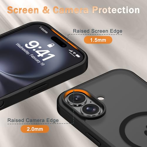 Image of YENAPOON for iPhone 16 Plus Case, Matte Magnetic Phone Cover [with 1 Screen Protector] [Support for MagSafe] [Shockproof Military Grade Protection] Translucent Frosted Back, Black