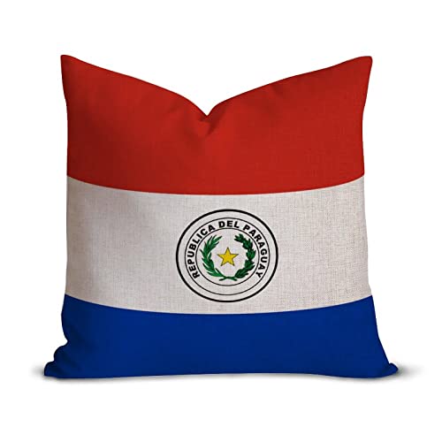 Funda de almohada lumbar de la bandera de Paraguay de 16 x 16 pulgadas, fundas de cojín patrióticas cuadradas de algodón y lino con cremallera oculta para sofá, dormitorio, hogar
