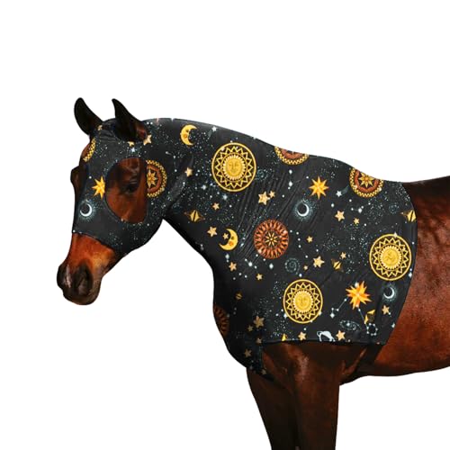 Image of Horse Slicker Hood with Zipper: Snug Fit, No-Ears Design, and Extra Large Eye Holes for Face, Shoulders, Mane, Chest, and Withers - Perfect for Show-M(Orange Sun)