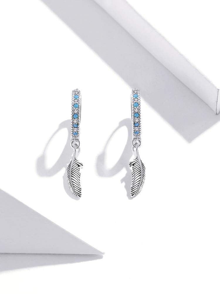 Gioielli di stile Orecchini pendenti con piume di pietra color turchese per orecchini da donna con ciondolo