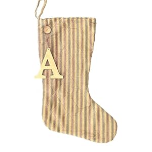 Marilee Home Vintage Christmas Stripe Red & Green Simple Quilted Homespun Christmas Stocking with Personalized Letter Charm Marilee Home Vintage Christmas Stripe Red Green Simple Quilted Homespun Christmas Stocking with Personalized Letter Charm