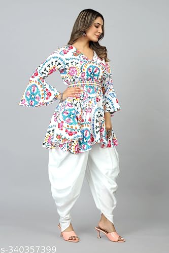 Image of Floral Print Cotton Kurta and Dhoti Set for Women Designer