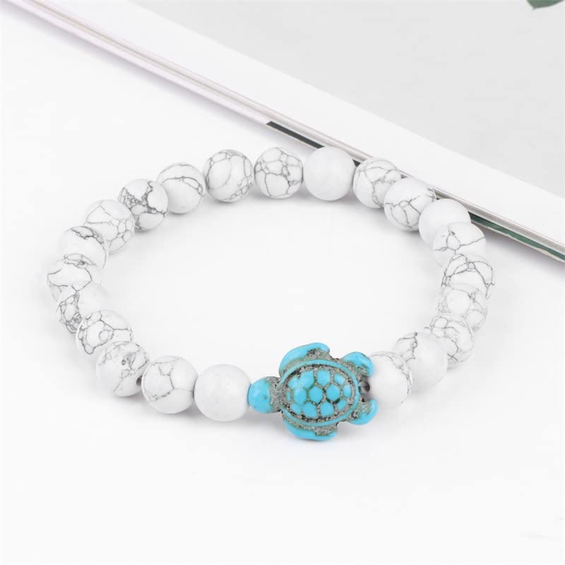 Pingyongchang 4pcs Sea Turtle Beads Bracelets Set,Elastic Natural Stone Stretch Lava Bracelet Anklet for Women Men,Supports the Sea Turtle Conservancy,Friendship Couple Turquoise Bracelets4