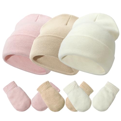 Image of Baby Hats and Mittens Set Infant Toddler Beanie Caps Hospital Hat Set Newborn Gloves for Baby Boys Girls