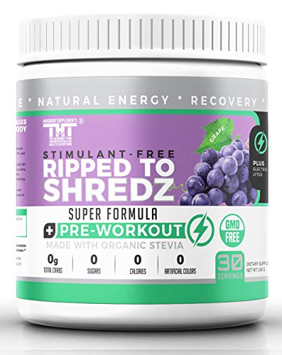 Ripped to Shredz Stimulant and Caffeine Free Preworkout for Men and Women with No Creatine | Electrolytes and Organic Stevia for Clean Energy |