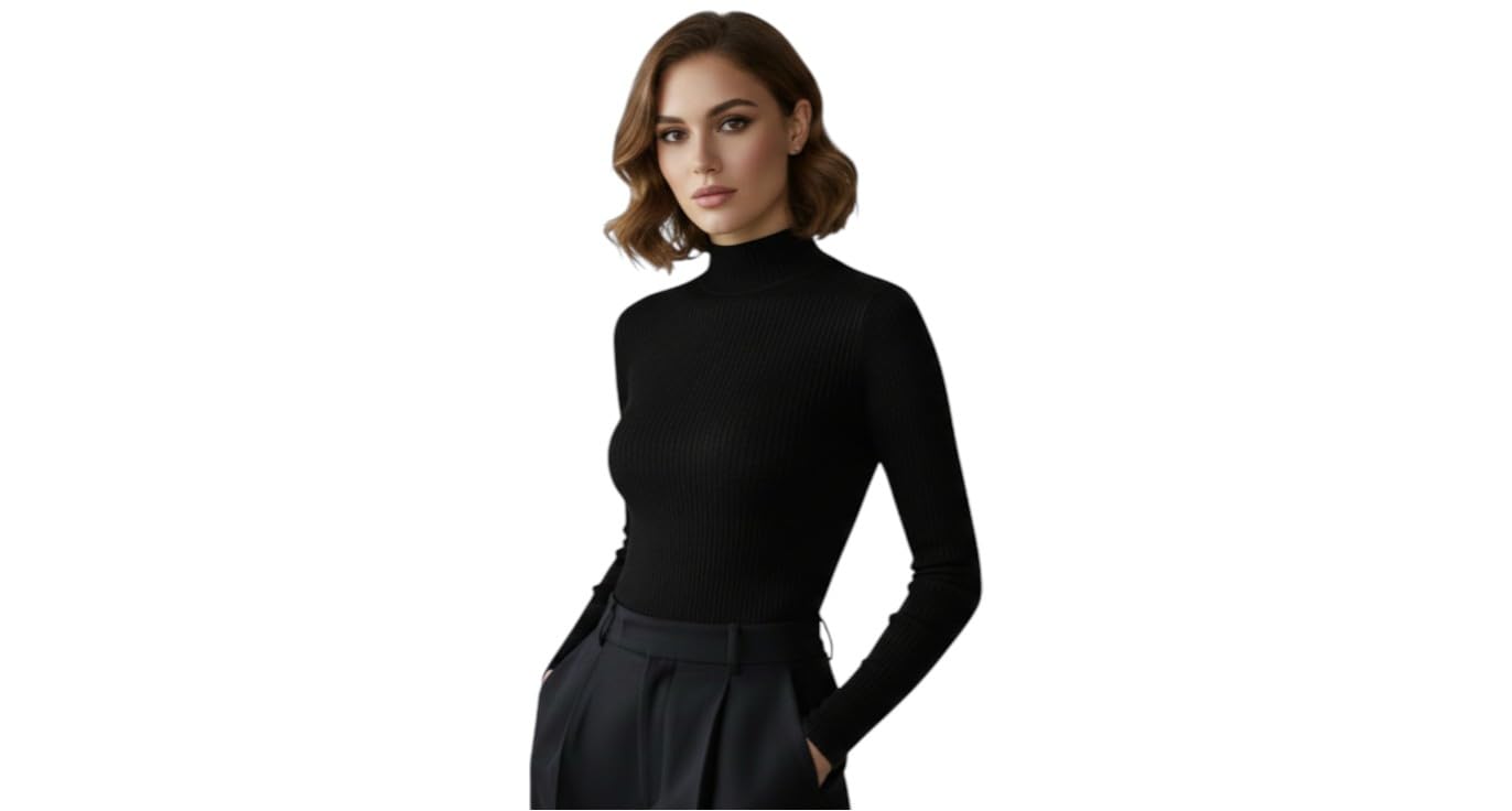 pinovo Women’s Classic Ribbed Turtleneck – Cozy Cotton-Blend Slim Fit Sweater, Long-Sleeve Winter Pullover Ideal for Layering and Everyday Outfits-picture-49