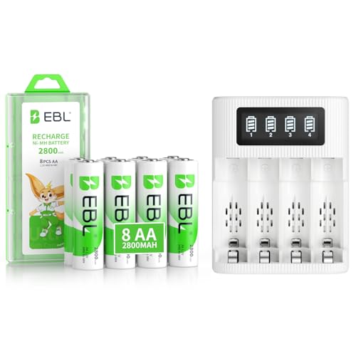 EBL Pack of 8 AA Batteries 2800mAh High Capacity Precharged 