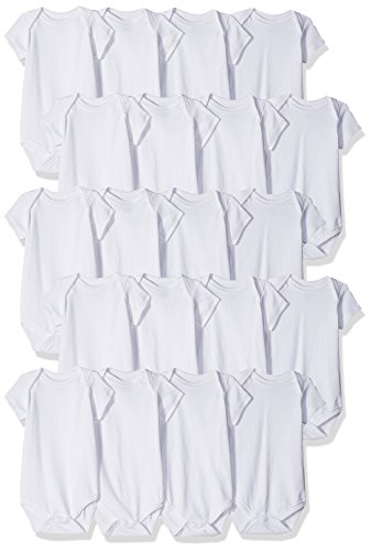 Luvable Friends Unisex Baby Cotton Bodysuits, White 20-Pack, 0-12 Months