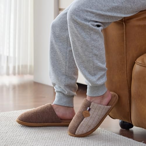 Image of GOEWY Mens Two-Tone House Slippers with Memory Foam Cozy Warm Slip On House Shoes for Indoor Outdoor Gifts for Men Him Dad