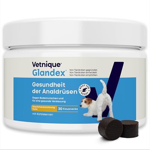 Vetnique Glandex für Hunde - 30 Kausnacks für die Analdrüsen Hund - Tierärzten der Analdrüsen und Einer gesunden Verdauung - Omega-3, Kürbiskern und Ballaststoffen - Analdrüsenkur für Hunde