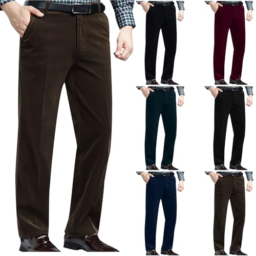 Cambkatl Men's Straight Leg Corduroy Dress Pants Zipper Button Closure Vintage Business Casual Suit Pants with Pockets2