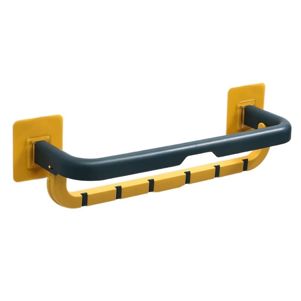 FGXHHS Towel Rail Shelf Foldable Double Bar With Hook Free Punching Rack Hanger Wall Mounted Holder Bathroom Accessories (Blue : B-blue yellow)