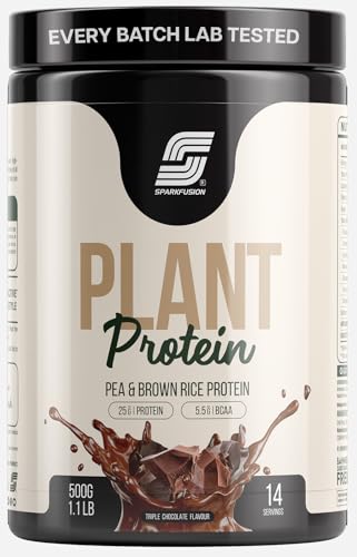 Sparkfusion Plant Protein Powder| Isolated Pea & Brown Rice Protein|25 gm Protein & All Essential Amino Acids|Easy To Digest|For Active Lifestyle For Men & Women Triple Chocolate Flavour 500 gm