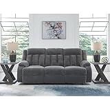 Signature Design by Ashley Free Wake Modern Dual-Sided Power Reclining Sofa with Drop Down Table, USB Charging Port and 2 Cup Holders, Gray