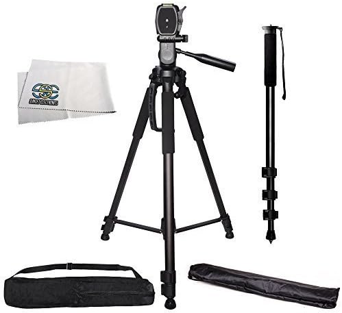 PRO - Trípode de nivelación de burbujas integrado con movimiento panorámico de 3 vías de 72 pulgadas con funda de transporte suave y monopie para