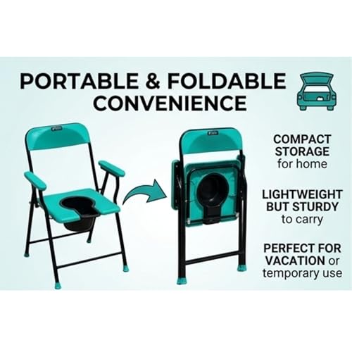 Image of Commode Chair 16 Inch Portable Iron Toilet Chair - Heavy Duty Bedside Commode for Elderly & Patients | Strong Stable Frame, Easy Clean Seat for Home Care & Hospital Use