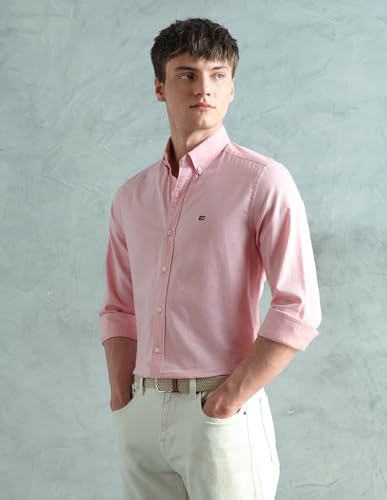 Image of Arrow Sport Solid Slim Fit Cotton Shirt for Men - Full Sleeve Mens Casual Shirts