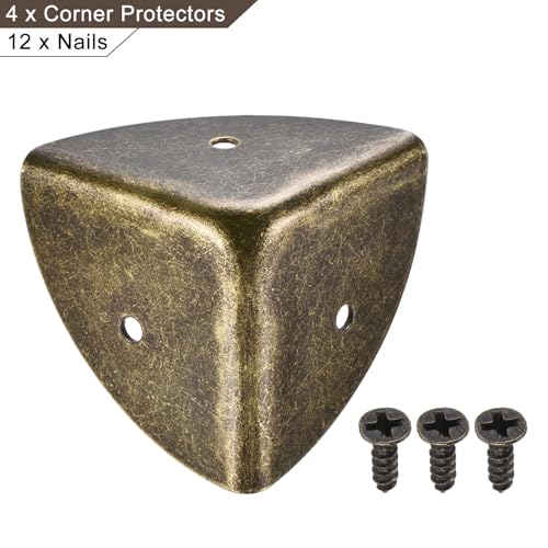 Image of uxcell 40x40x40mm Metal Box Corner Protectors Edge Guard Bronze Tone 4pcs for Table Corners and Desk Corners