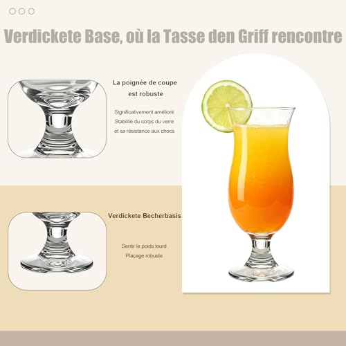 MYKAGS 6 PCS Hurricane Glass Set, 13.8 Ounce Pina Colada Cocktail Glasses, Ideal for Juice Water Tropical Drinks Clear Tulip Drinking Cups – Image 4