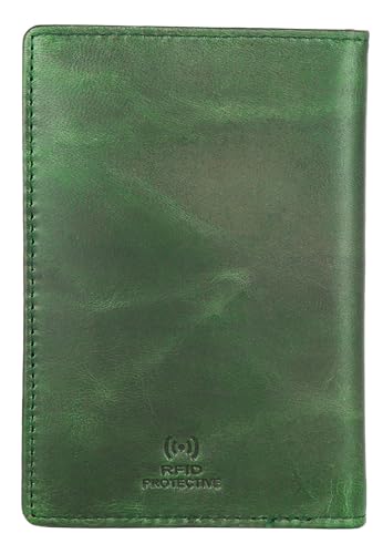 Image of WildHorn Customizable Leather Passport Cover /Case for Gifting | Engrave with Your Name, Company Name or Initials (Light Green Crunch)