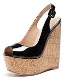 YODEKS Women's Platform Cork Wedge Heel |Platform High Wedges Heel Sandals|Peep Toe Slingback Ankle Strap Summer Sandals Black 14 M US