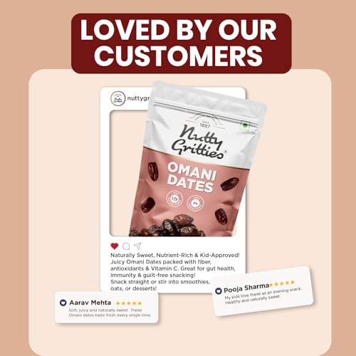 Image of Nutty Gritties Premium Dates - Omani - 500g, Value Pack| Khajoor Or Khajur Dry Fruit | Healthy & Nutritious Snack | Rich in Protein & Vitamins | Natural Sweetner, Fresh