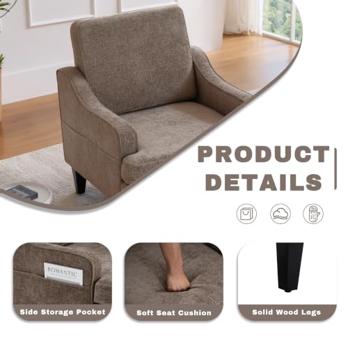 Image of Accent Chair for Living Room,Mid-Century Arm Chair Chenille Fabric Living Room Chairs,Upholstered Reading Chair for Bedroom,Single Sofa Chair with Wood Legs for Apartment (Brown)
