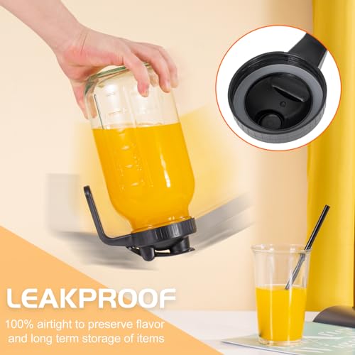 Mason Jar Flip Cap Lid, Airtight LeakProof Seal, Wide Mouth, Black