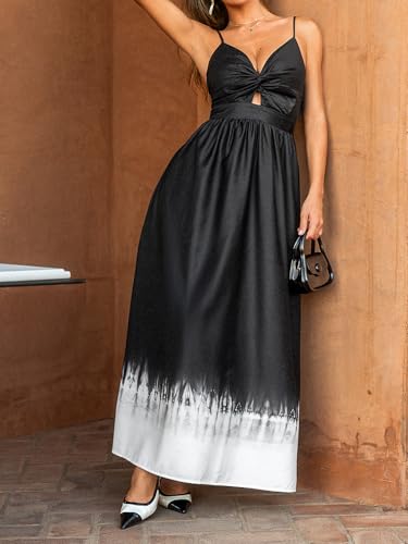 Image of CUPSHE Women Casual Dress Beach Sleeveless V Neck Summer Cutout Spaghetti Straps Formal Maxi Sun Dresses
