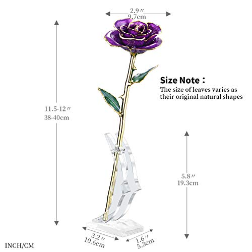 Image of Anniversary Rose Gift for Wife, Forever 24k Gold Real Rose and Best for her Rose, Purple with Stand