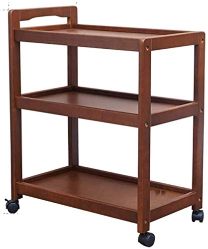 AGGF Carrito de Servicio Carrito de Cocina Carrito de Catering Carrito de Comedor móvil de Madera de Caucho de Tres Capas Multifuncional con Almacenamiento de Bloqueo de Ruedas Carrito de té-Colo
